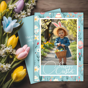 Charmantes Floral & Eggs Happy Oaster Custom Foto Feiertagskarte