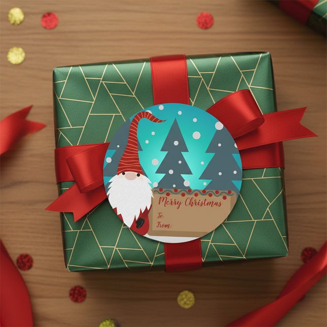 Charmantes Gnome Snowy Winter Wunderland Weihnacht Runder Aufkleber (Von Creator hochgeladen)