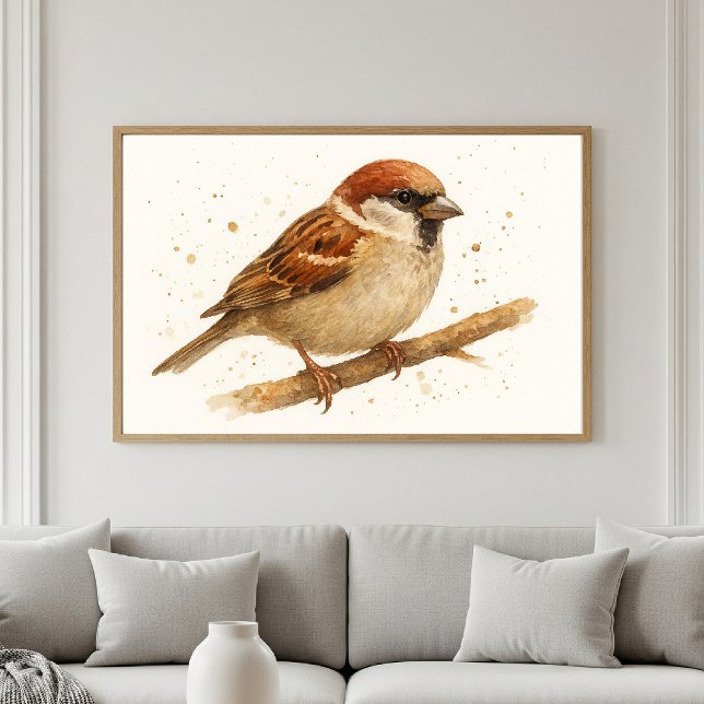 Charmantes Haus Sparrow Wasserfarbenportrait Poster (Von Creator hochgeladen)