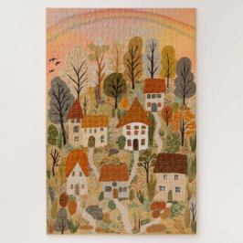 Charmantes Herbstdorf Herbst Wasserfarben Kunst, K Puzzle