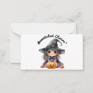 Charmantes Hexenmädchen Halloween-Dekor mit Pumpki Mitteilungskarte