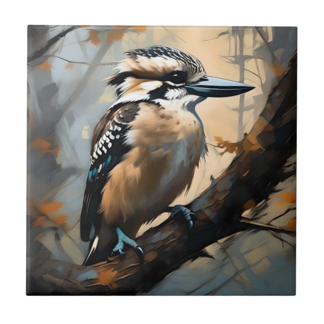 Charmantes Lachen: Kookaburra in Ölfarbe Fliese (Vorderseite)