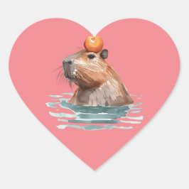 Charmantes Niedliches Capybara mit Orange Herz-Aufkleber