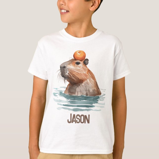 Charmantes Niedliches Capybara mit Orange und Kids T-Shirt (Vorderseite)