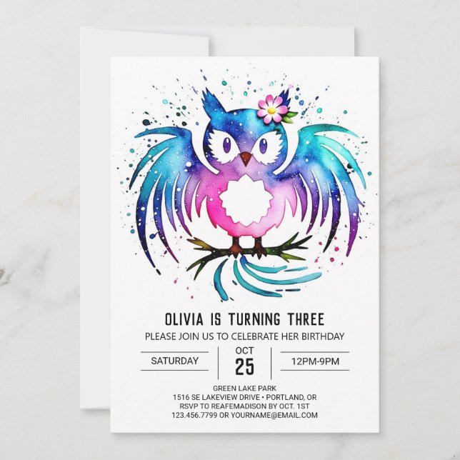 Charmantes Niedliches digitales Eule Geburtstag Einladung (Vorderseite)