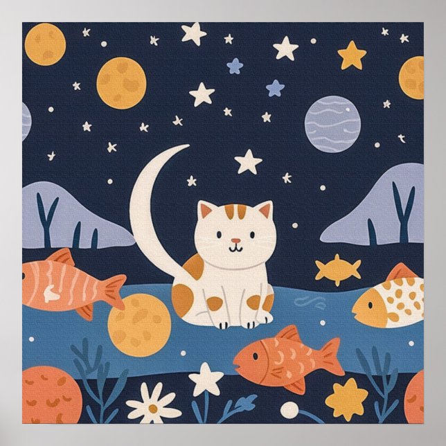 Charmantes Niedliches Kätzchen zwischen Sternen un Poster (Vorne)