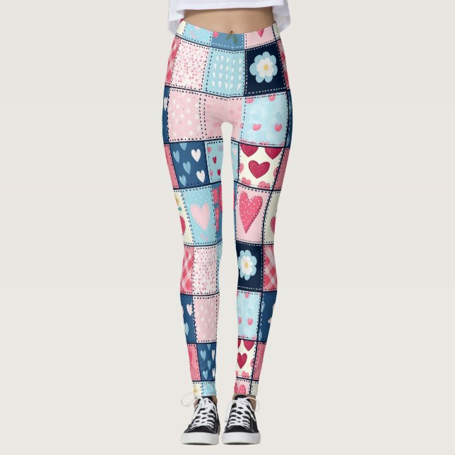 Charmantes Niedliches Patchwork-Design Leggings (Vorderseite)