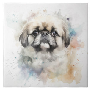 Charmantes Pekingese Wasserfarben Dog Portrait Fliese