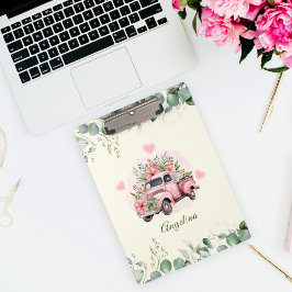 Charmantes Pink Aquarell Blume LKW Pfirsich Klemmbrett