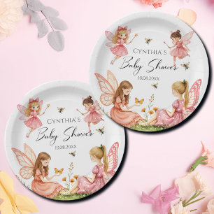 Charmantes Pink Fairies Woodland Babydusche Pappteller