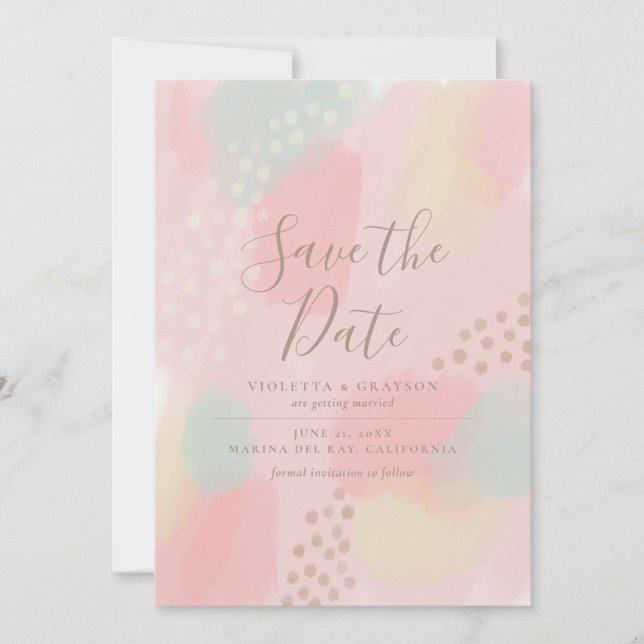 Charmantes Pink Pastel Abstrakte Hochzeit Save The Date (Vorderseite)