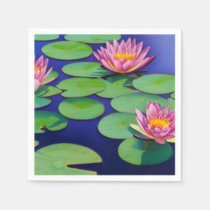 Charmantes Pink Water Lilies Serviette