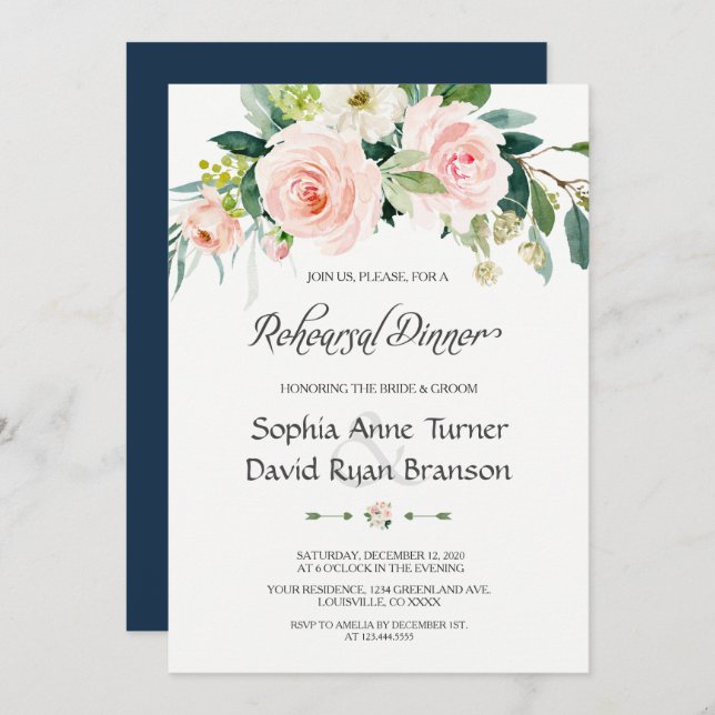 Charmantes Rosa Blume Probe Abendessen Einladung (Vorne/Hinten)