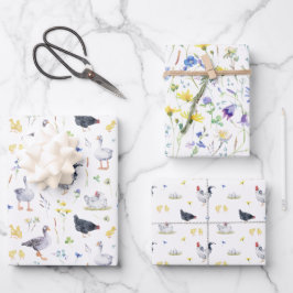 Charmantes rustikales Landhaus Hühner floral Geschenkpapier Set