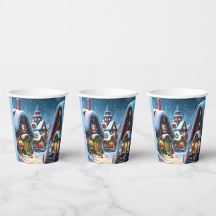 Charmantes, schneesicheres Weihnachtsdorf Pappbecher