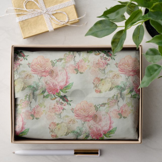 Charmantes Shabby Chic Rosa Rose Kunst Seidenpapier (Geschenk)