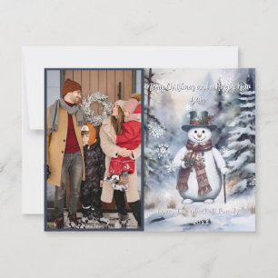 Charmantes Snowman Watercolor Winterwald Foto Feiertagskarte