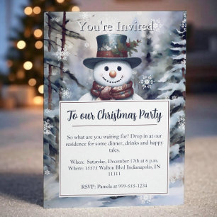 Charmantes Snowman Watercolor Winterwald Party Einladung
