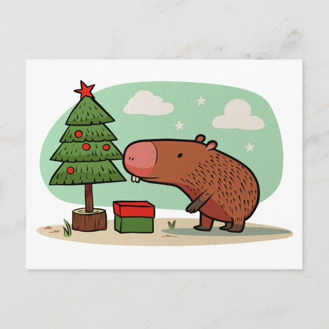 Charmantes spielerisches Weihnachtsfest Capybara Z Postkarte (Vorderseite)