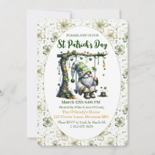 Charmantes St. Patrick’s Day-Gnom und Kleeblätter Einladung