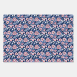 Charmantes, Viktorianisch inspiriert Blau und Rosa Geschenkpapier Set