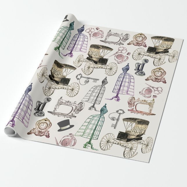 Charmantes Vintages antikes Buggy Muster Modernes Geschenkpapier (Ungerollt)