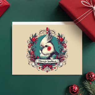 Charmantes Vintages Cockatiel Holiday Wreath Pet B Karte