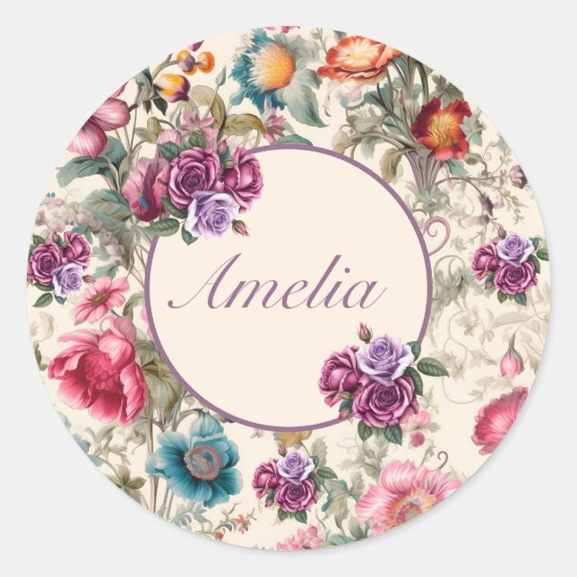 Charmantes Vintages Inspiriertes Muster Runder Aufkleber (Vorderseite)