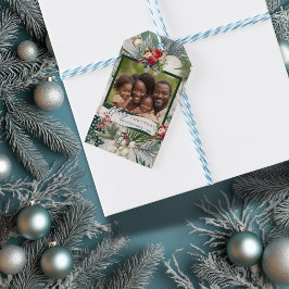 Charmantes Weihnachts-Ivory & Blue Family Foto Geschenkanhänger