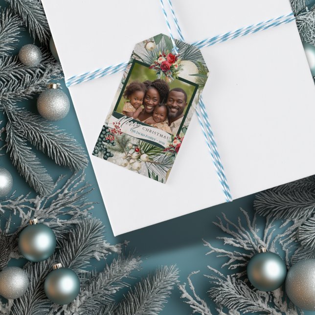 Charmantes Weihnachts-Ivory & Blue Family Foto Geschenkanhänger (Von Creator hochgeladen)
