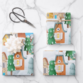 Charmantes Weihnachtsdorf Houses Trees Snow Geschenkpapier Set
