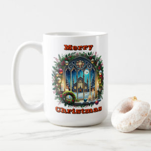 Charmantes Weihnachtsfenster mit festlichen Dekora Kaffeetasse
