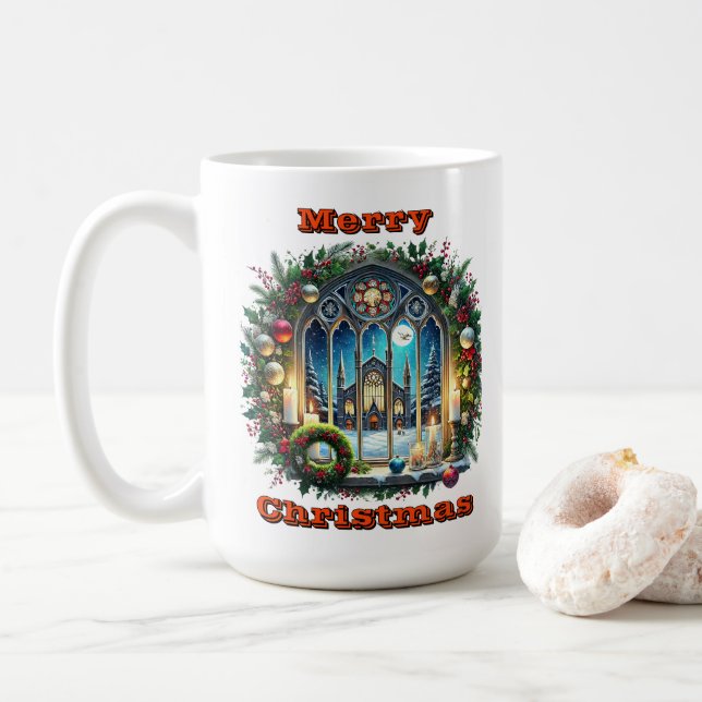 Charmantes Weihnachtsfenster mit festlichen Dekora Kaffeetasse (Mit Donut)