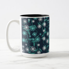 Charmantes Weiß und Aquamarine Blumen Zweifarbige Tasse