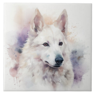Charmantes weißes Sapsali Dog Aquarellbild Fliese