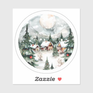 Charmantes Winterdorf mit Schnee & Licht Aufkleber