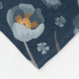 Charme Blauer graugelber Blumenmohn Fleecedecke