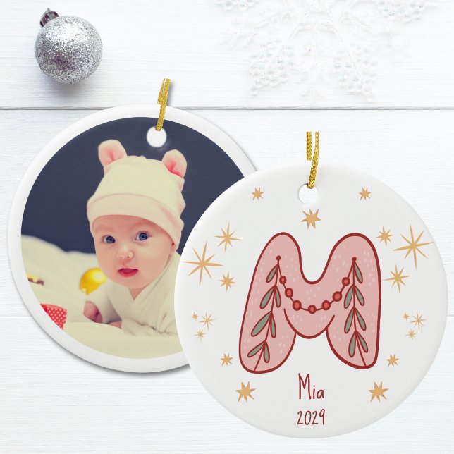 Charme M Design mit Sternen Muster Keramik Ornament (Baby's First Christmas Ornament - Initial "M")