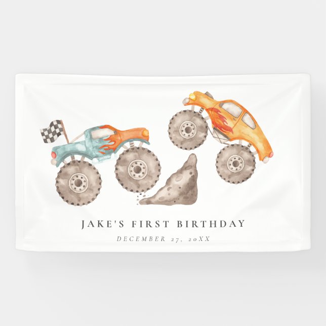 Charme Monster Truck Bash Geburtstag Banner (Horizontal)