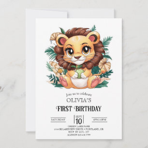 Charme Niedliche Löwe 1. Geburtstag digital Einladung