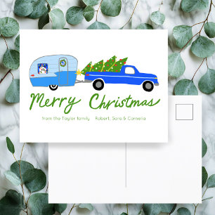 Charmiger Weihnachts-Camper-Vintage-Anhänger Retro Postkarte