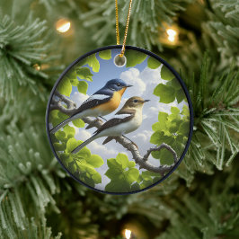 Charming Acadian Flycatchers Scene Christmas Keramik Ornament