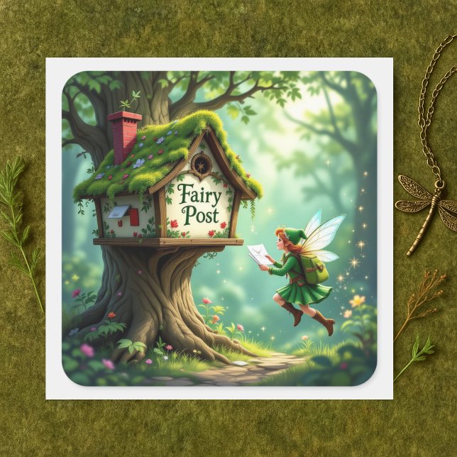 Charming Adorable Whimsical Fairy Post Siegel Quadratischer Aufkleber (Von Creator hochgeladen)