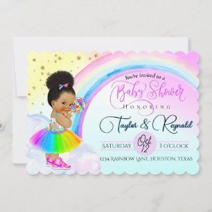 Charming Afro Puff Baby Girl Rainbow Baby Dusche Einladung