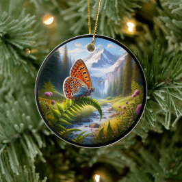 Charming American Copper Butterfly Keramik Ornament