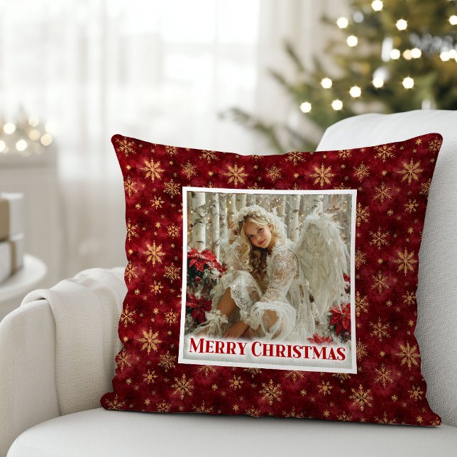 Charming Angel Poinsettia Red Gold Festive Christm Kissen (Charming Angel Poinsettia Red Gold Festive Christmas Pillow

)