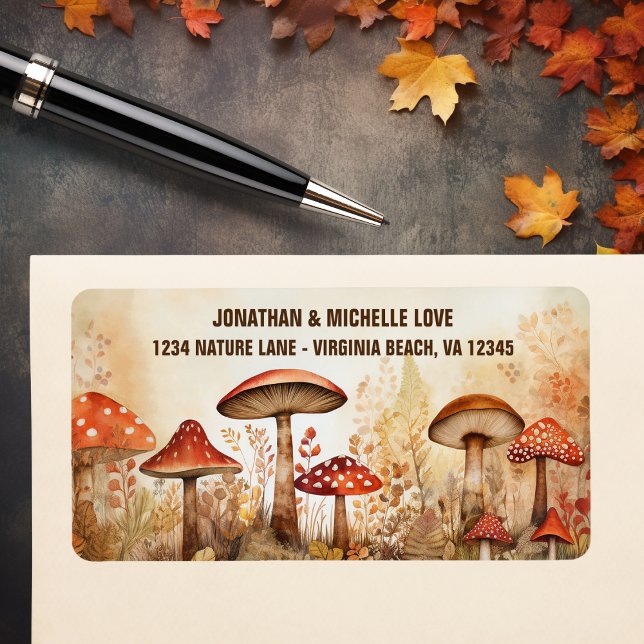 Charming Autumn Mushrooms Fall Forest Address Adressaufkleber (Charming Autumn Mushrooms Fall Forest Address Label)