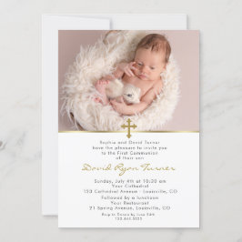 Charming Baby Foto Gold Cross Heilige Kommune Einladung