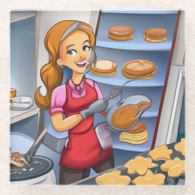 Charming Baking Woman Glass Untersetzer - individu (Vorderseite)