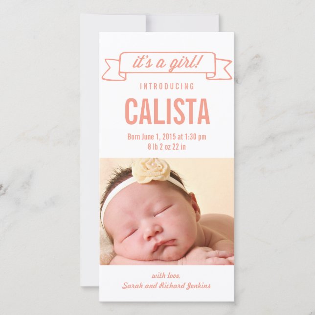 Charming Banner Baby Girl Geburtsankündigung Ankündigung (Vorderseite)